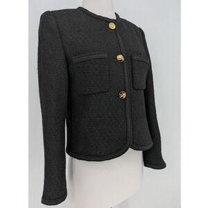 Japanese Market FR 38 US 6 Black Wool Mohair Bouclé Tweed Chasseur Luxury Jacket